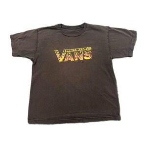 Mens Tee Shirt Brown Vans Flaming Graphic Print Logo Short Sleeve Crew Neck